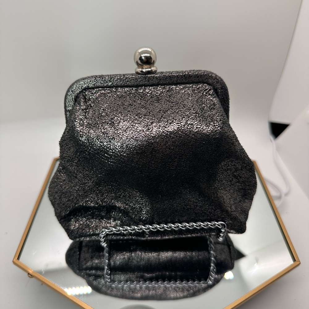 HOBO Leather Shimmering Black Crossbody Bag with Silver Chain- EUC - Picture 2 of 8